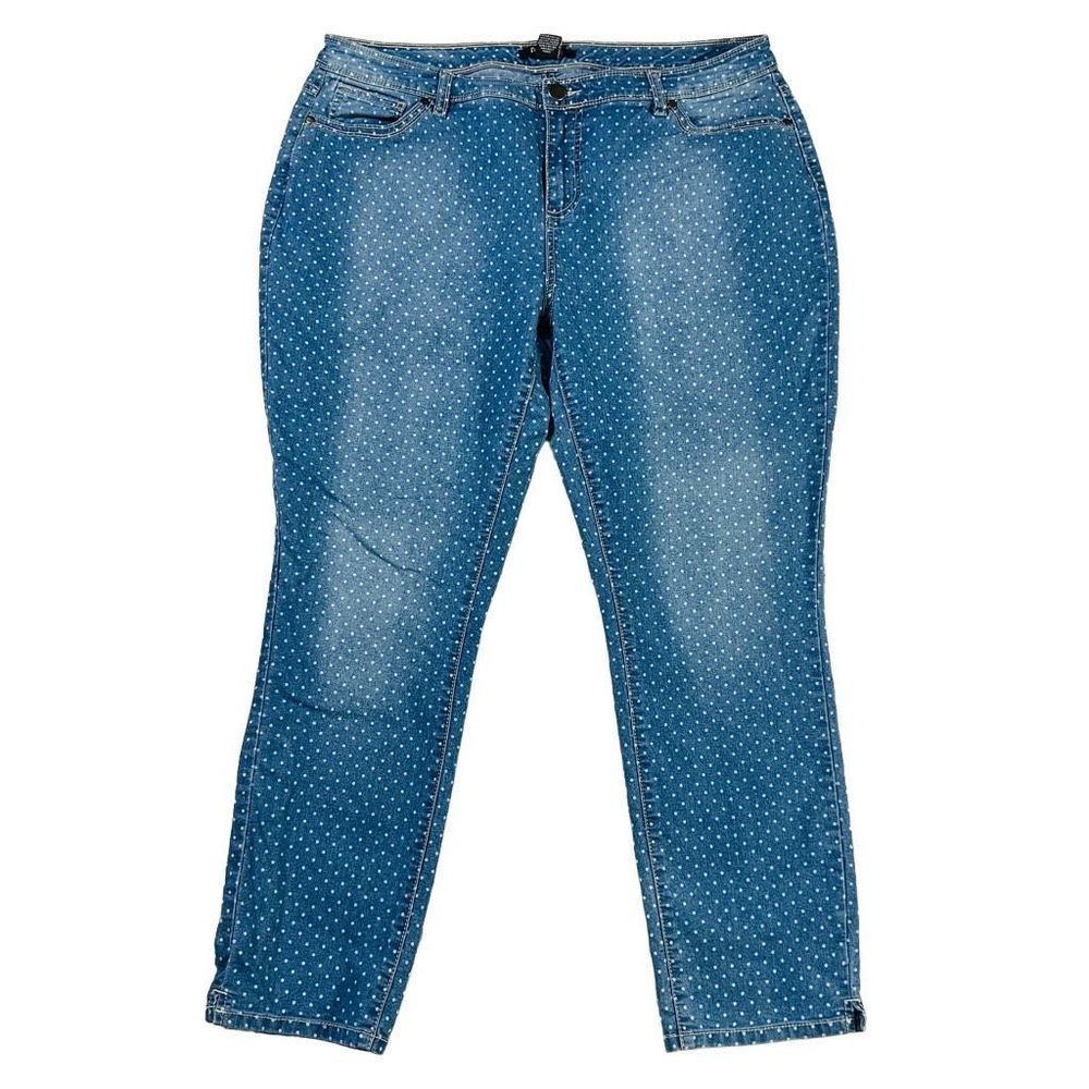 Women's Roz & Ali Polka Dot Blue Stretch Fit Ankle Crop High Rise Jeans Size 16